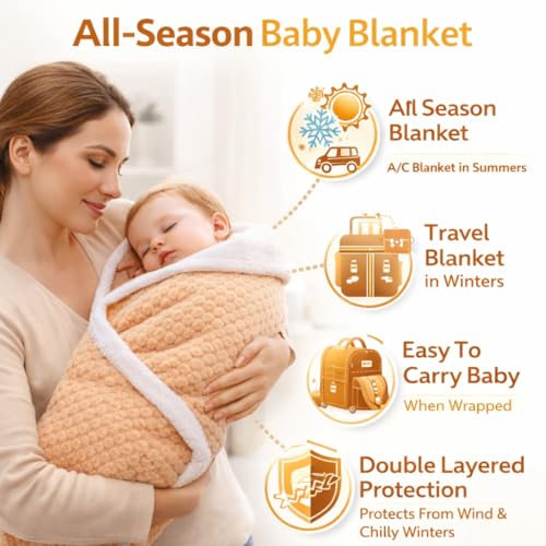 BRANDONN Premium Baby Blanket 100×75 cm – Ultra Soft Flannel Sherpa Newborn Blanket for Winter, AC, Stroller, Crib, Travel (0-12 Months) - Image 2