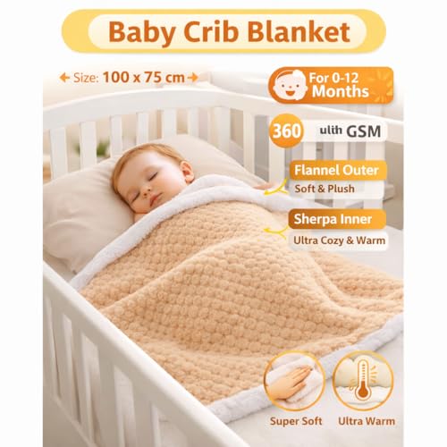 BRANDONN Premium Baby Blanket 100×75 cm – Ultra Soft Flannel Sherpa Newborn Blanket for Winter, AC, Stroller, Crib, Travel (0-12 Months) - Image 3