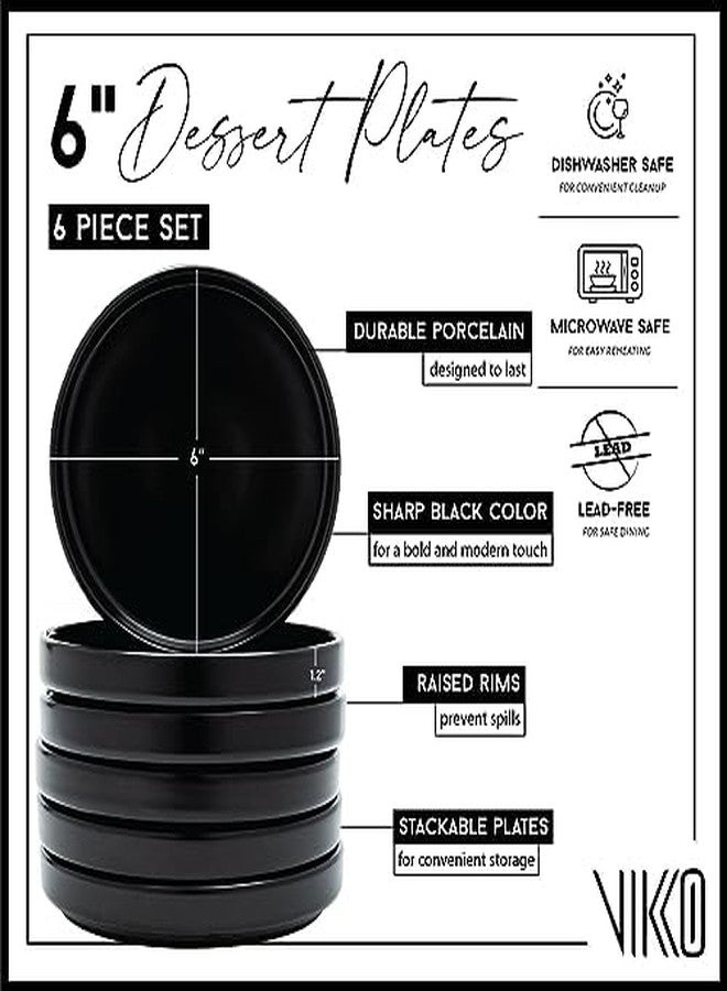 Vikko Dessert Plate, Set of 6 Elegant Dessert Plates with Rim, Black, Porcelain, Stackable 6 Inch Dessert Plates, Dishwasher Safe - Image 2