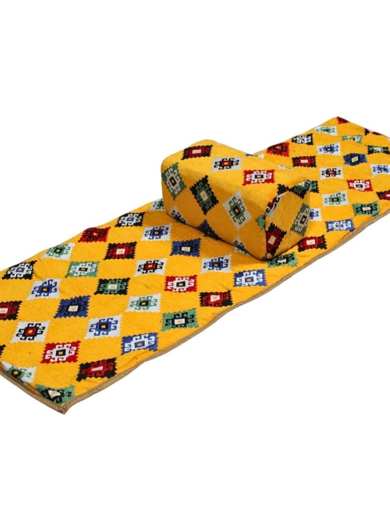 سمارت هوم بساط سعودي تقليدي للتخييم والنزهات مع مسند ذراع مقاس 150×55 ×25 سم ، فرشات سعودية للتخييم والنزهات مع مركى للرحلات الخارجية، قماش،  بساط مع تكاية ، ألوان متعددة - Image 1