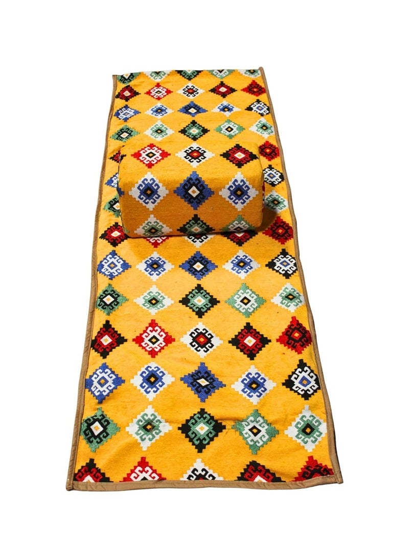 سمارت هوم بساط سعودي تقليدي للتخييم والنزهات مع مسند ذراع مقاس 150×55 ×25 سم ، فرشات سعودية للتخييم والنزهات مع مركى للرحلات الخارجية، قماش،  بساط مع تكاية ، ألوان متعددة - Image 2