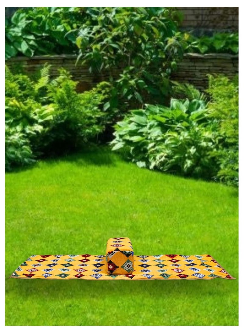 سمارت هوم بساط سعودي تقليدي للتخييم والنزهات مع مسند ذراع مقاس 150×55 ×25 سم ، فرشات سعودية للتخييم والنزهات مع مركى للرحلات الخارجية، قماش،  بساط مع تكاية ، ألوان متعددة - Image 3