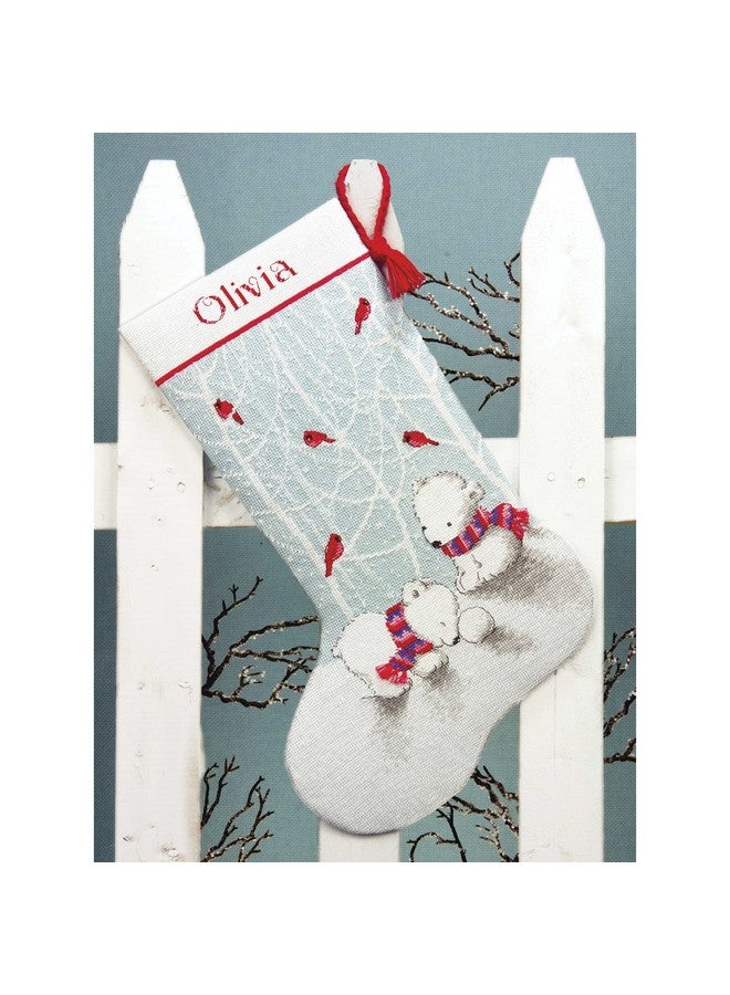 Dimensions Counted Cross Stitch 'Snow Bears' Personalized Christmas Stocking Kit 14 Count Blue Aida Cloth 16'' - Image 5