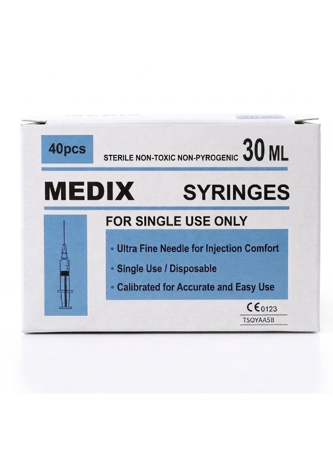 MEDIX Disposable Syringe 30ml for Medical & Clinical Use, Sterile Single-Use Syringes - Pack of 40 - Image 1