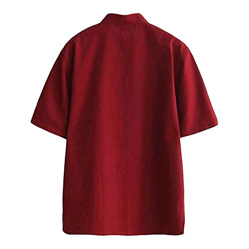 ZooBoo 100% Cotton Short Sleeve Kung Fu Shirt – Traditional Chinese Martial Arts Top for Men & Women (L, Wine Red) - Image 2