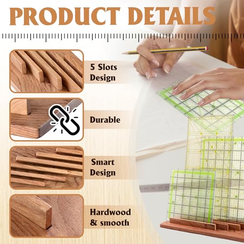 SAVINA Wooden Quilting Ruler Rack – Handcrafted Hard Wood Ruler Organizer with 5 Slots – Ruler Stand for Sewing and Quilting Templates – Aesthetic and Functional Sewing Room Accessory (1pcs) - Image 2