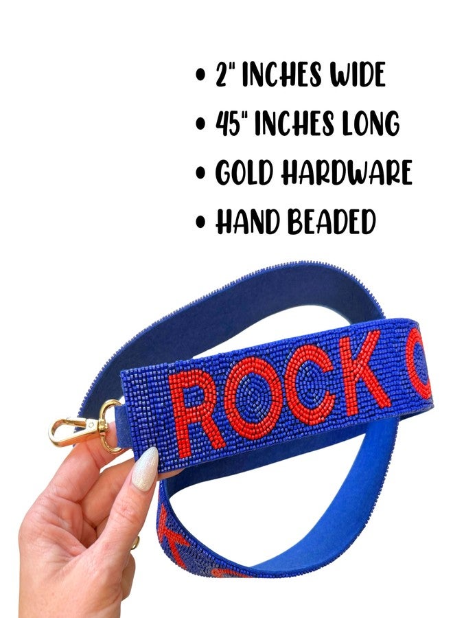Lashicorn Beaded Purse Strap Kansas College Game Day Red & Blue Clear Handbag Replacement Strap Stadium Football University 45 x 2” Gold Hardware Clips - Image 2