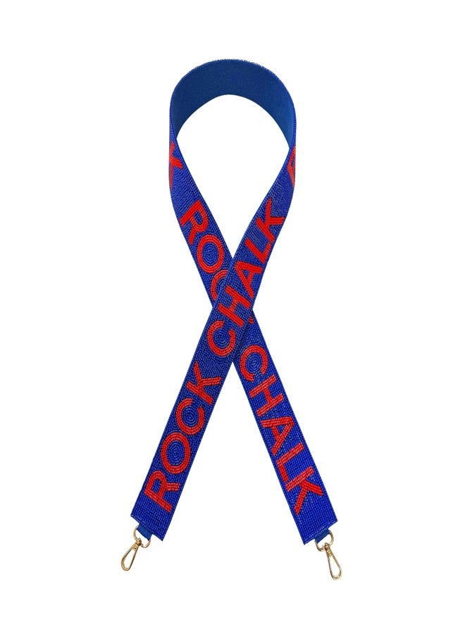 Lashicorn Beaded Purse Strap Kansas College Game Day Red & Blue Clear Handbag Replacement Strap Stadium Football University 45 x 2” Gold Hardware Clips - Image 1