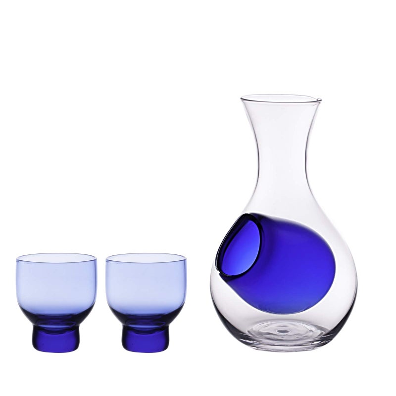 Hinomaru Collection Hinomaru Collection Japanese Cold Sake Glass Decanter Bottle with Ice Pocket Cold Sake Chilled Server Home or Restaurant Use 9 fl oz Sake Set (Blue Set) 