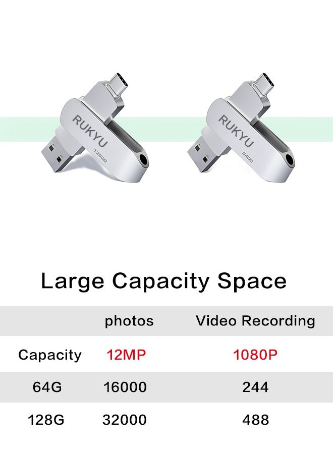 RUKYU - 128G USB3.0+Type-c Dual Interface USB Flash Drive, High-Speed Storage, 150MBps Read, 60MBps Write, 360-degree Rotating Protective Cover, Compatible with Computers, Tablets, Type-c Mobile Phones, Cars, Audio, TVs (128GB) - Image 1