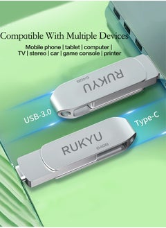 RUKYU 128G USB3.0+Type-c Dual Interface USB Flash Drive, High-Speed Storage, 150MBps Read, 60MBps Write, 360-degree Rotating Protective Cover, Compatible with Computers, Tablets, Type-c Mobile Phones, Cars, Audio, TVs (128GB)  - Image 5