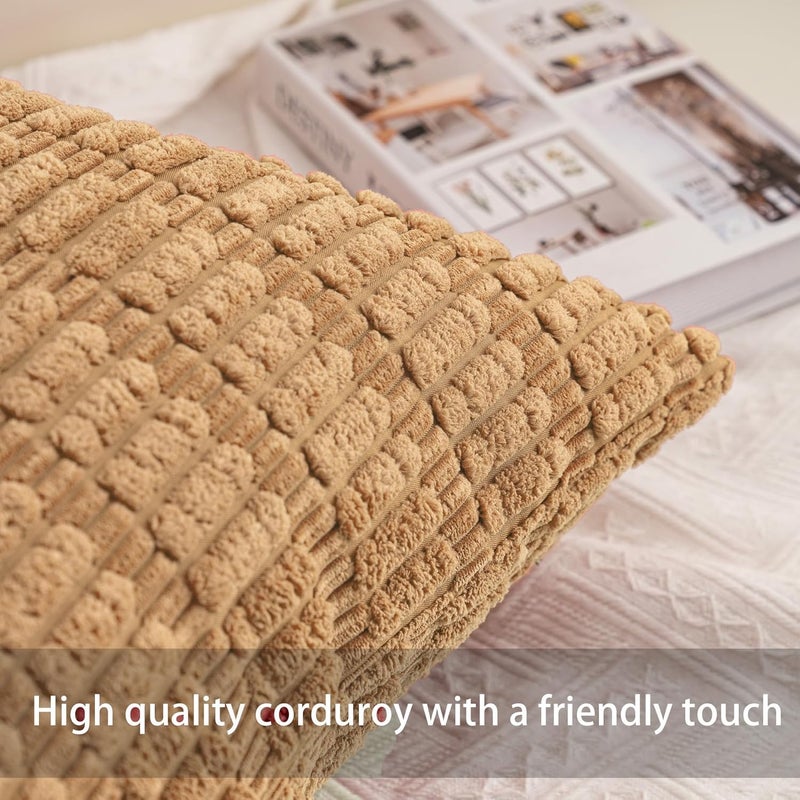Aegero Pack of 2 Corduroy Decorative Throw Pillow Covers 18x18 InchSoft Boho Striped Pillow Covers Modern Farmhouse Home Decor for Sofa Living Room Couch Bed（Coffee） - Image 2