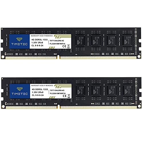 Timetec 8GB KIT2x4GB DDR3 DDR3L 1333MHz PC310600 NonECC Unbuffered 15V 135V CL9 2Rx8 Low Density Dual Rank 240 Pin UDIMM Desktop PC Computer Memory RAM Module Upgrade 8GB KIT2x4GB - Image 1