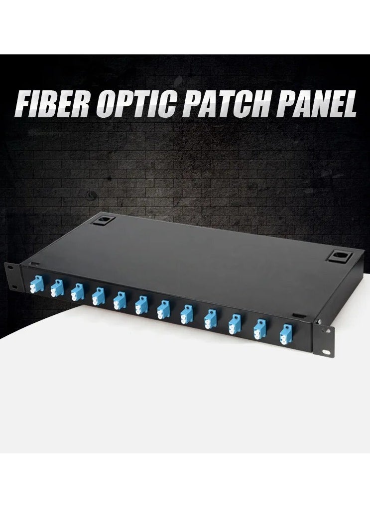 T Tech Fiber Optic Fixed Patch Panel 12 Port with 12 Dual Adapters Single Mode 19 Inch  - Image 1
