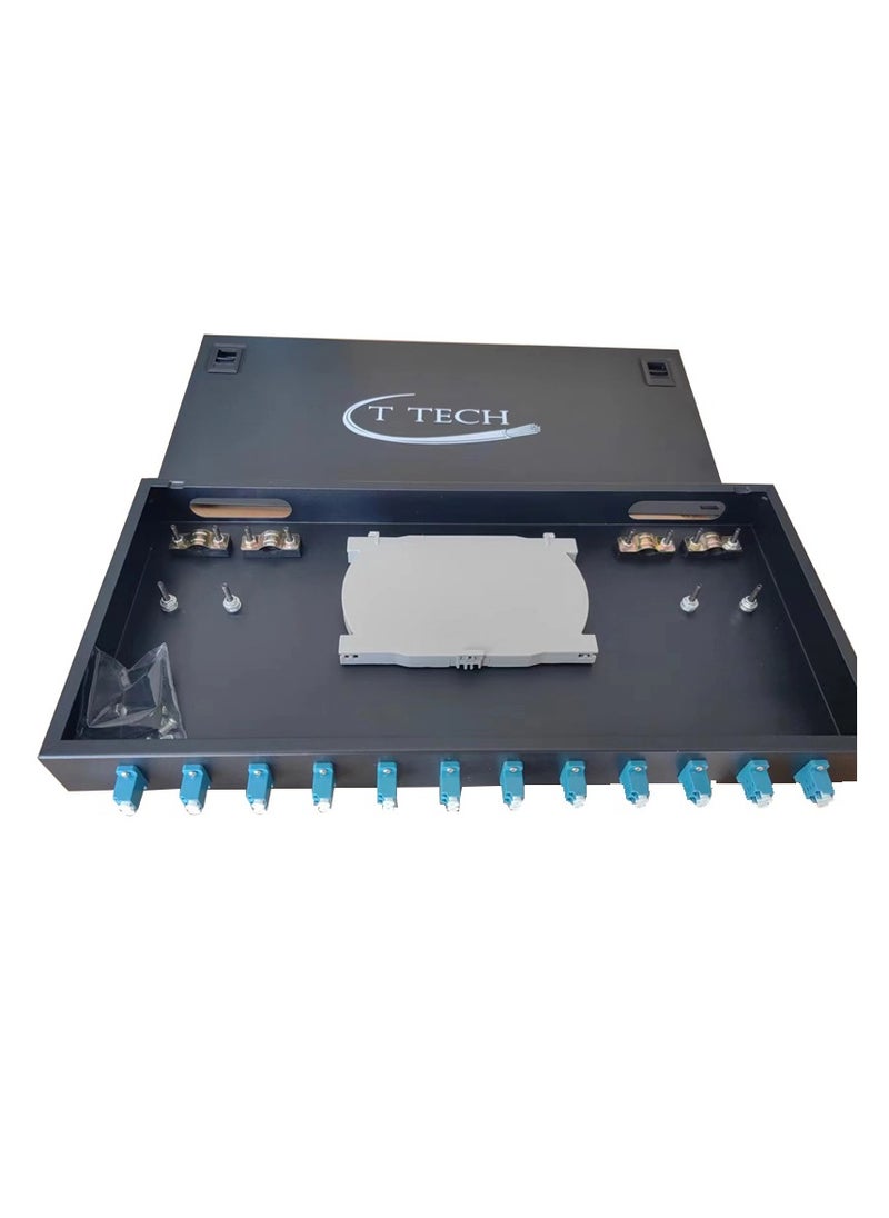 T Tech Fiber Optic Fixed Patch Panel 12 Port with 12 Dual Adapters Single Mode 19 Inch  - Image 4