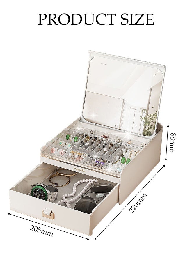 DUNISO Jewelry Organizer Box，Jewelry Organizer Storage Box with Mirror and Drawer，Multi-functional Jewellery Storage，for Earring, Bangle, Bracelet, Necklace and Rings - Image 2