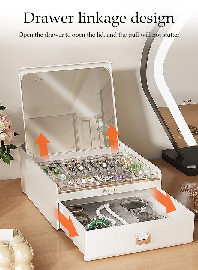 DUNISO Jewelry Organizer Box，Jewelry Organizer Storage Box with Mirror and Drawer，Multi-functional Jewellery Storage，for Earring, Bangle, Bracelet, Necklace and Rings - Image 3