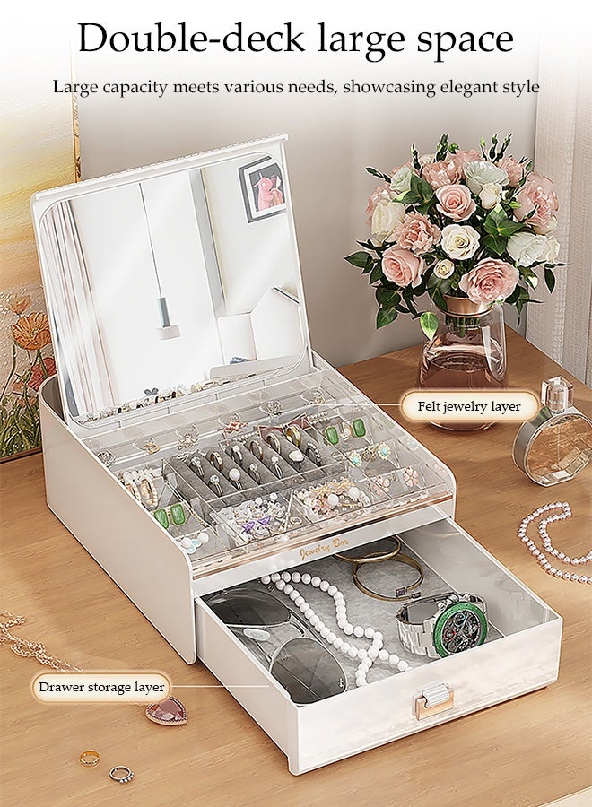 DUNISO Jewelry Organizer Box，Jewelry Organizer Storage Box with Mirror and Drawer，Multi-functional Jewellery Storage，for Earring, Bangle, Bracelet, Necklace and Rings - Image 5