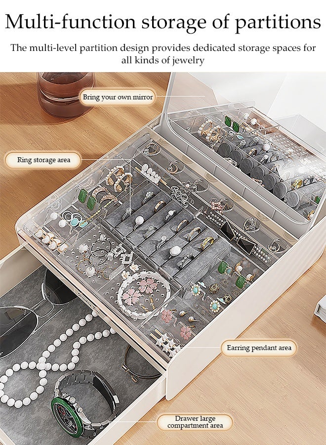 DUNISO Jewelry Organizer Box，Jewelry Organizer Storage Box with Mirror and Drawer，Multi-functional Jewellery Storage，for Earring, Bangle, Bracelet, Necklace and Rings - Image 4