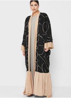 Embroidered Contrast Frill Detail Abaya
