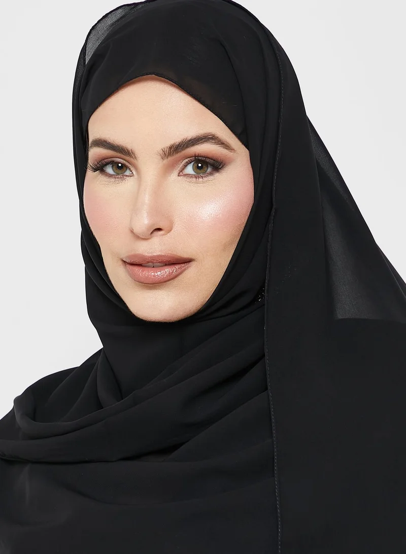 hayas closet Embroidered Contrast Frill Detail Abaya