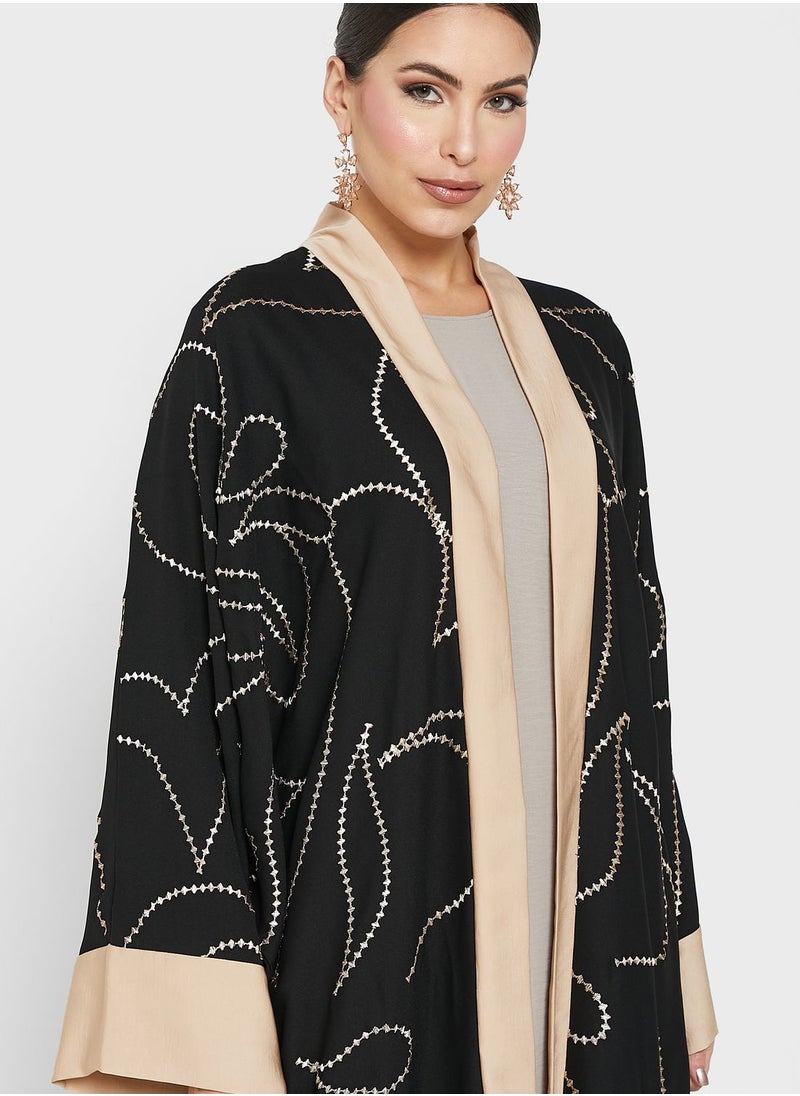 hayas closet - Embroidered Contrast Frill Detail Abaya - Image 1