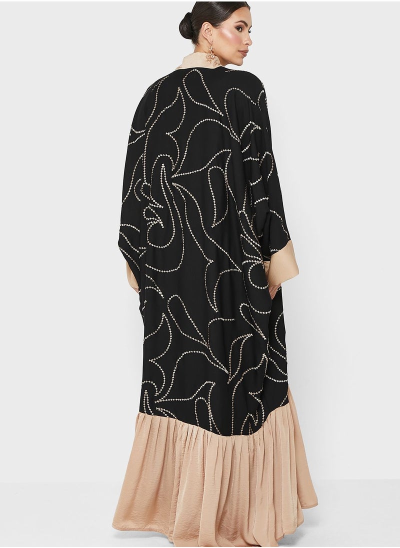 hayas closet - Embroidered Contrast Frill Detail Abaya - Image 1