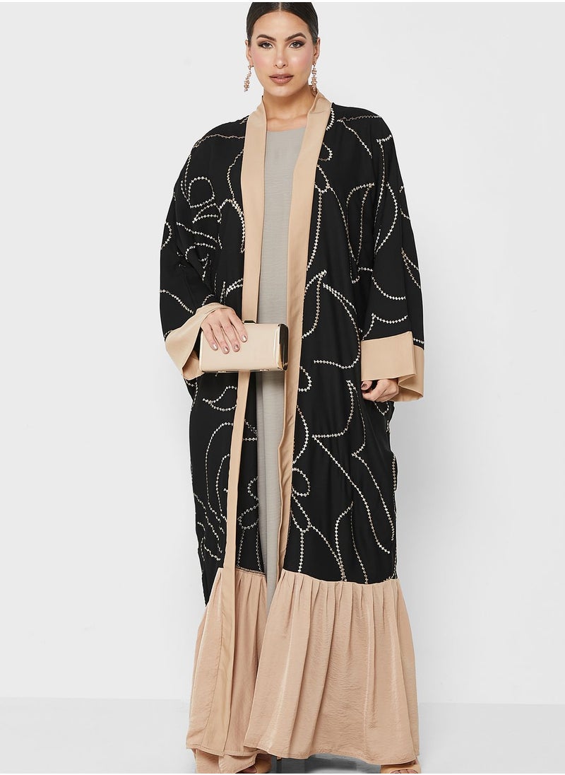 hayas closet - Embroidered Contrast Frill Detail Abaya - Image 1