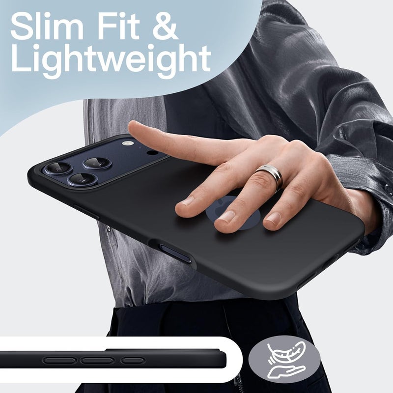 Elzzi غطاء ميكروفايبر مزخرف متوافق مع غلاف آيفون 17 برو ماكس من سائل السيليكون، غلاف كامل الجسم 4 طبقات واقية، غلاف خلفي مضاد للصدمات مع حواف كاميرا مرتفعة (أسود) - Image 4