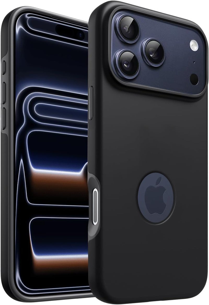 Elzzi غطاء ميكروفايبر مزخرف متوافق مع غلاف آيفون 17 برو ماكس من سائل السيليكون، غلاف كامل الجسم 4 طبقات واقية، غلاف خلفي مضاد للصدمات مع حواف كاميرا مرتفعة (أسود) - Image 1