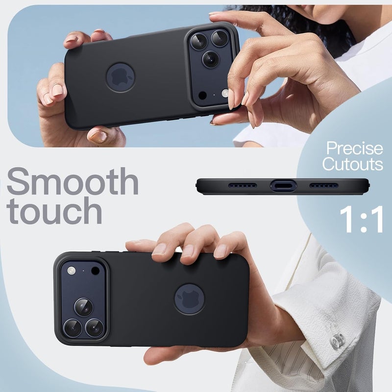 Elzzi غطاء ميكروفايبر مزخرف متوافق مع غلاف آيفون 17 برو ماكس من سائل السيليكون، غلاف كامل الجسم 4 طبقات واقية، غلاف خلفي مضاد للصدمات مع حواف كاميرا مرتفعة (أسود) - Image 2