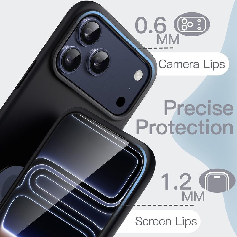 Elzzi غطاء ميكروفايبر مزخرف متوافق مع غلاف آيفون 17 برو ماكس من سائل السيليكون، غلاف كامل الجسم 4 طبقات واقية، غلاف خلفي مضاد للصدمات مع حواف كاميرا مرتفعة (أسود) - Image 5