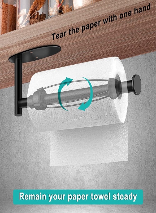 MGahyi Paper Towel Holder Under Cabinet, Single Hand Operable Wall Mount with Damping Effect, Self-Adhesive or Drilled for Kitchen Bathroom(Black 2pcs) - Image 3