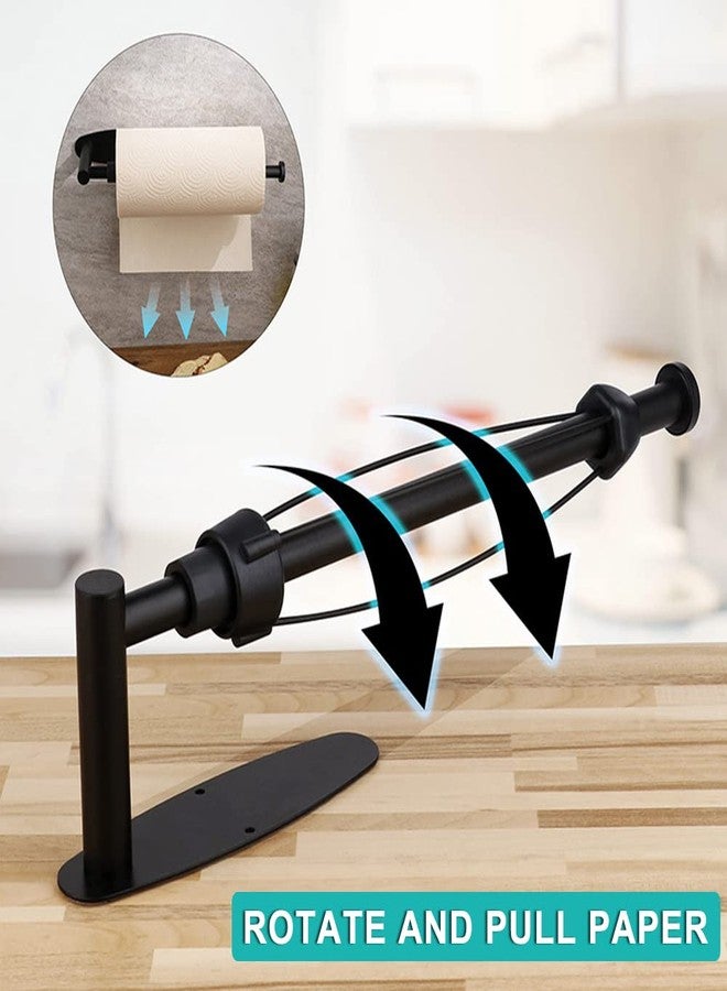 MGahyi Paper Towel Holder Under Cabinet, Single Hand Operable Wall Mount with Damping Effect, Self-Adhesive or Drilled for Kitchen Bathroom(Black 2pcs) - Image 4