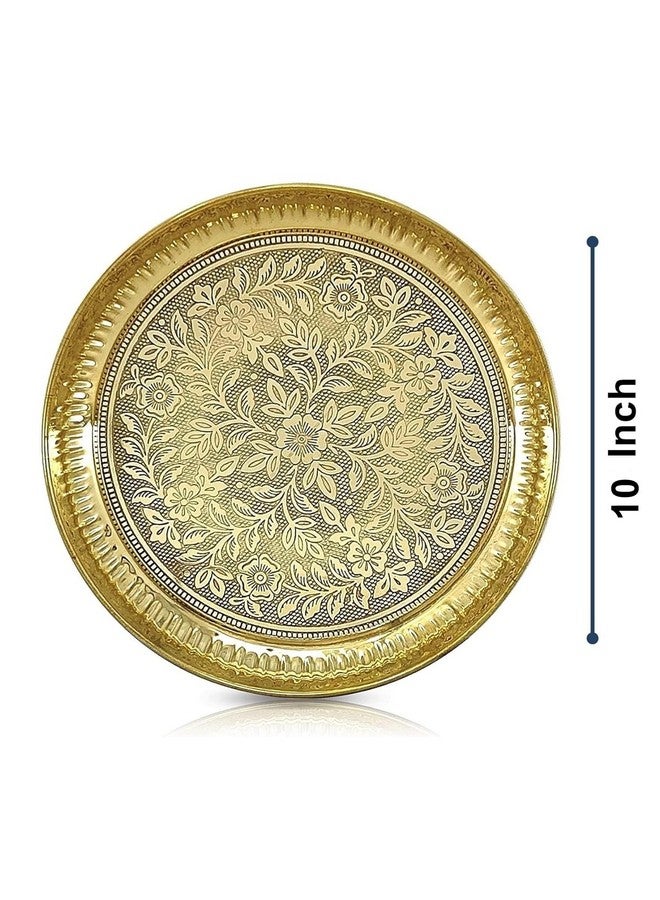 BENGALEN Brass Pooja Thali Set with Grey Gift Box 10 Inch Pital Puja Thali Dhup Dan Kalash Palli Ghanti Bowls Kappur Arti Spoon Diya for Diwali Home Mandir Office Wedding Return Gifts Items - Image 2
