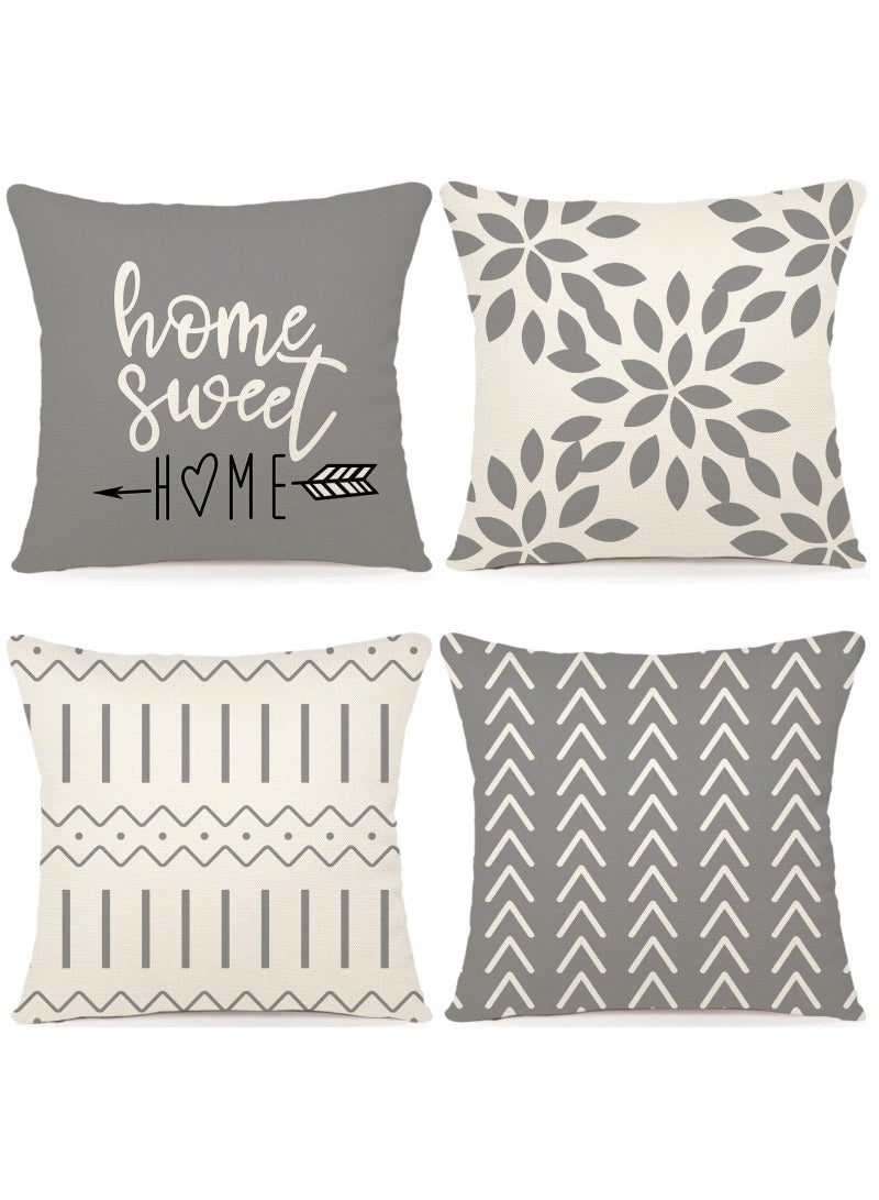 كيلا غطاء وسادة زخرفية، ديكور خريفي للمنزل، غطاء وسادة عصري للأريكة، غطاء وسادة من قماش الكتان للأماكن الخارجية، للكنبة أو السرير أو السيارة، 45x45 سم، طقم من 4 - Image 1