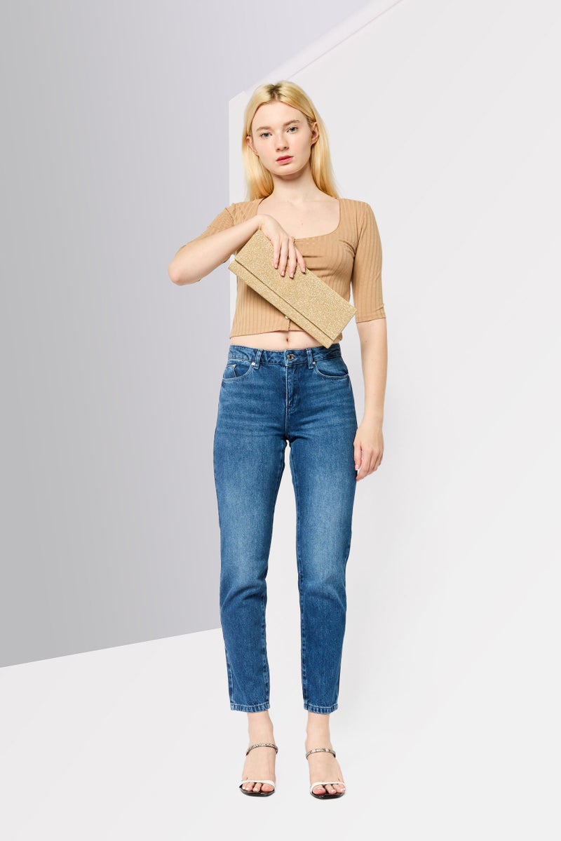 Karl Lagerfeld Women Regular Fit High Rise Straight Leg No Stretch Jeans, Blue - Image 2