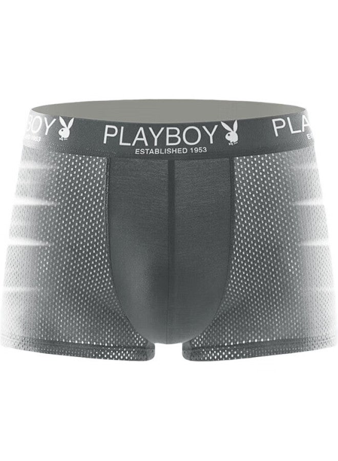 PLAYBOY Men'S Ice Silk Antibacterial Boxer Shorts Summer 7A Breathable Mesh Loose Boxer Briefs 4-Pack - Image 2