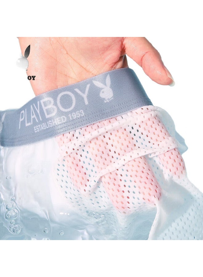 PLAYBOY Men'S Ice Silk Antibacterial Boxer Shorts Summer 7A Breathable Mesh Loose Boxer Briefs 4-Pack - Image 3