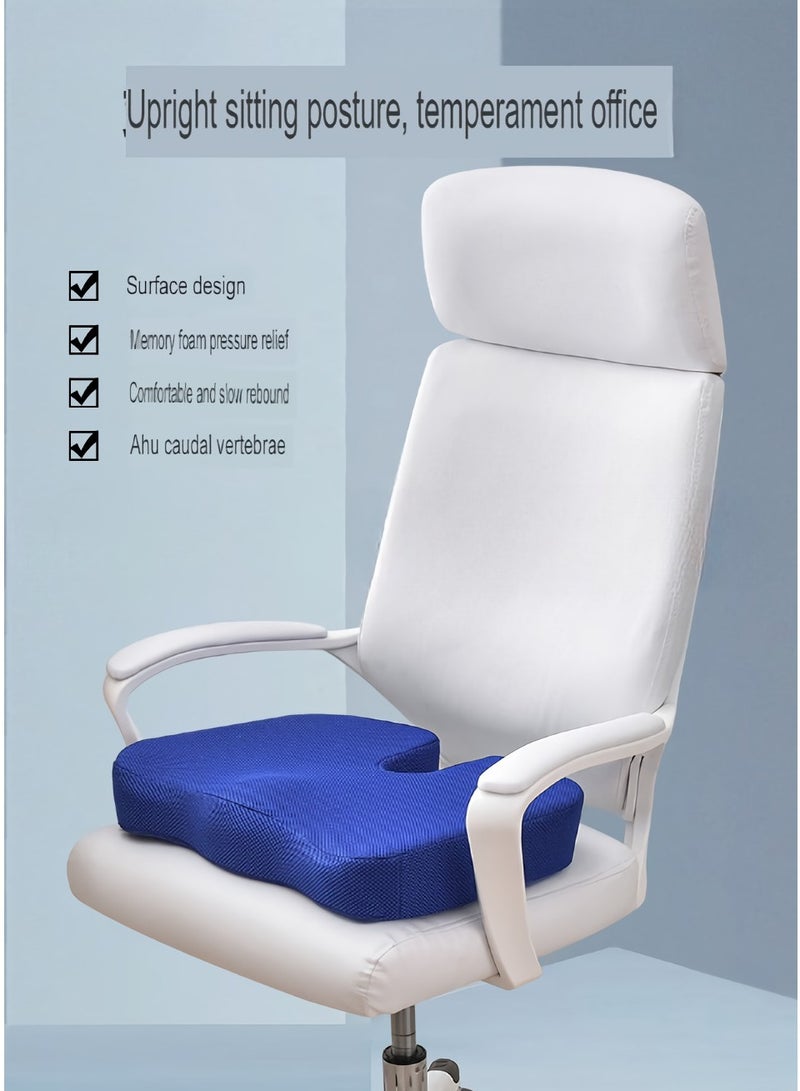 AROAQ Seat Cushion, Orthopedic Chair Pad Pain Relief Memory Foam Cushion,  Ergonomic U Shape Design Non-slip Cooling Gel Pad Seat Cushion, For Back Pain Relief, Tailbone Support,(Soft Velvet Sapphire Blue)  - Image 2