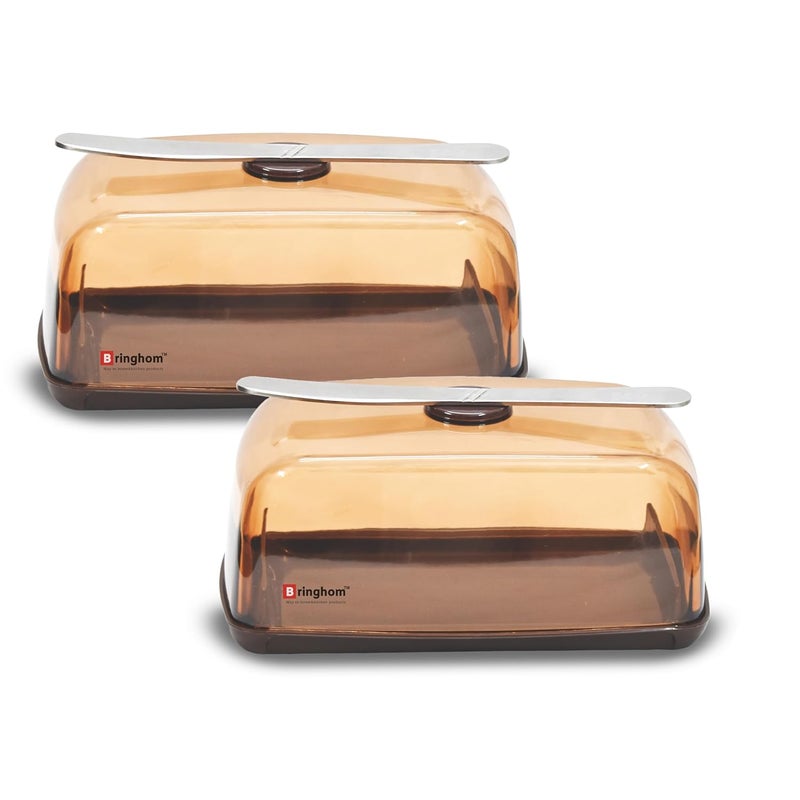 Bringhom Bringhom Pack of 2Pcs Butter Dish with Steel Knife Magnetic Knife Holder Lid Large Butter Storage Container Box BPA Free Food Grade Plastic Refrigerator Safe 2Pcs Color May Vary  - Image 1