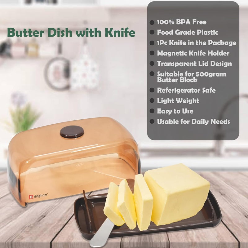 Bringhom Bringhom Pack of 2Pcs Butter Dish with Steel Knife Magnetic Knife Holder Lid Large Butter Storage Container Box BPA Free Food Grade Plastic Refrigerator Safe 2Pcs Color May Vary  - Image 2