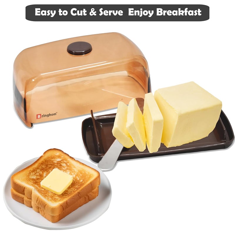 Bringhom Bringhom Pack of 2Pcs Butter Dish with Steel Knife Magnetic Knife Holder Lid Large Butter Storage Container Box BPA Free Food Grade Plastic Refrigerator Safe 2Pcs Color May Vary  - Image 5