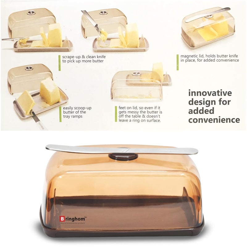 Bringhom Bringhom Pack of 2Pcs Butter Dish with Steel Knife Magnetic Knife Holder Lid Large Butter Storage Container Box BPA Free Food Grade Plastic Refrigerator Safe 2Pcs Color May Vary  - Image 4