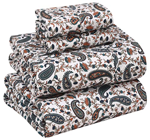 RUVANTI 100 Cotton Percale Sheets Full Size Crisp Cooling Bed Sheets for Hot Sleepers Deep Pocket 16 Soft Breathable Durable HotelStyle 4 Piece Set Teal Paisley - Image 1