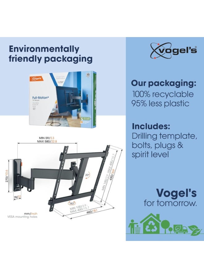 Vogels Vogel's TVM 3445 Swivel TV Wall Mount Bracket for 32-65 Inch TVs, Holds Up To Max 25 kg TVs, Swivels Up To 180° Full Motion TV Mount Bracket Max VESA 400x400 Universal Compatibility - Image 4