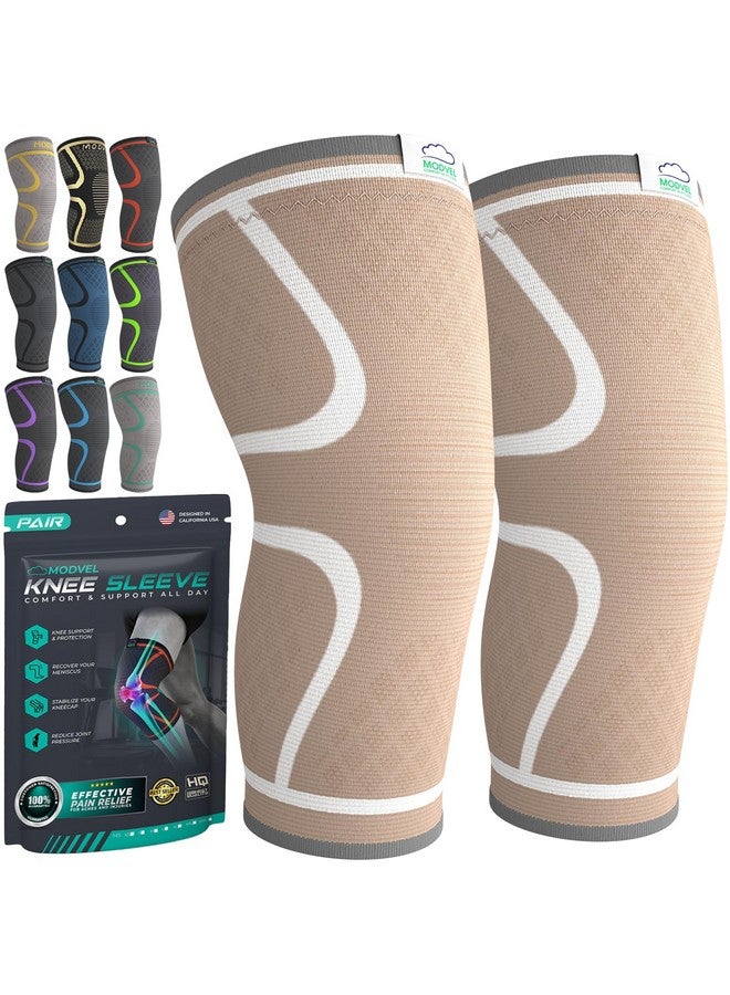 Modvel Compression Knee Brace for Women & Men - 2 Pack Knee Brace for Women Running Knee Pain, Knee Support Compression Sleeve, Workout Sports Knee Braces for Meniscus Tear ACL & Arthritis Pain Relief - Image 1