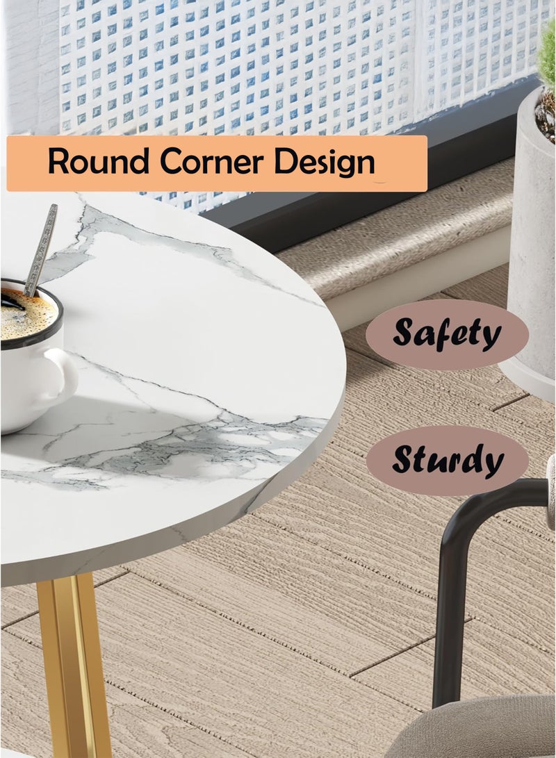 توشيونيكس طاولة جانبية فاخرة من الرخام الأبيض الصناعي مكونة من طبقتين، طاولة جانبية فاخرة، طاولة جانبية بجانب السرير، طاولة قهوة مميزة متعددة الطبقات بإطار من الفولاذ الذهبي ورف تخزين للمنزل والمكتب والفندق والمطعم والديكور والأثاث وغرفة المعيشة وغرفة النوم والشرفة والفناء والحديقة والممر وطاولة مستديرة صغيرة - Image 3