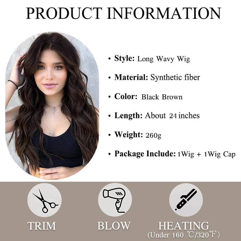 Esmee 24 Inches Long Wavy Black Brown Wigs Cosplay Costume Party Wig for Black Women Afro High Temperature Fiber Synthetic Hair Wigs - Image 5
