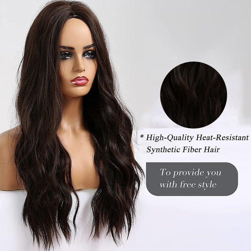 Esmee 24 Inches Long Wavy Black Brown Wigs Cosplay Costume Party Wig for Black Women Afro High Temperature Fiber Synthetic Hair Wigs - Image 3
